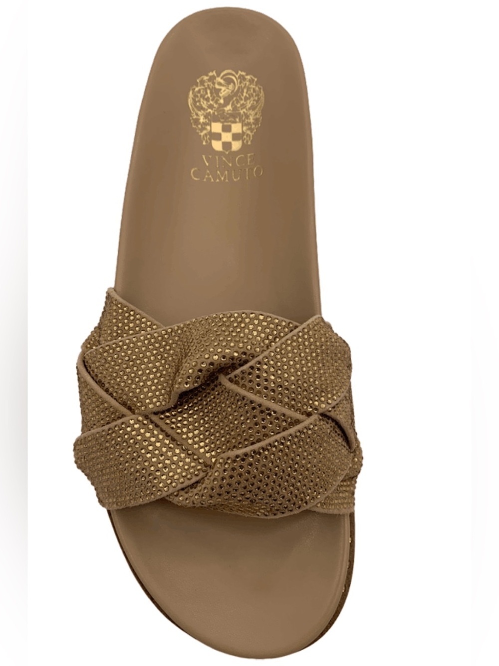 Vince Camuto Tan Braided Slide with Gold Stud Detailing